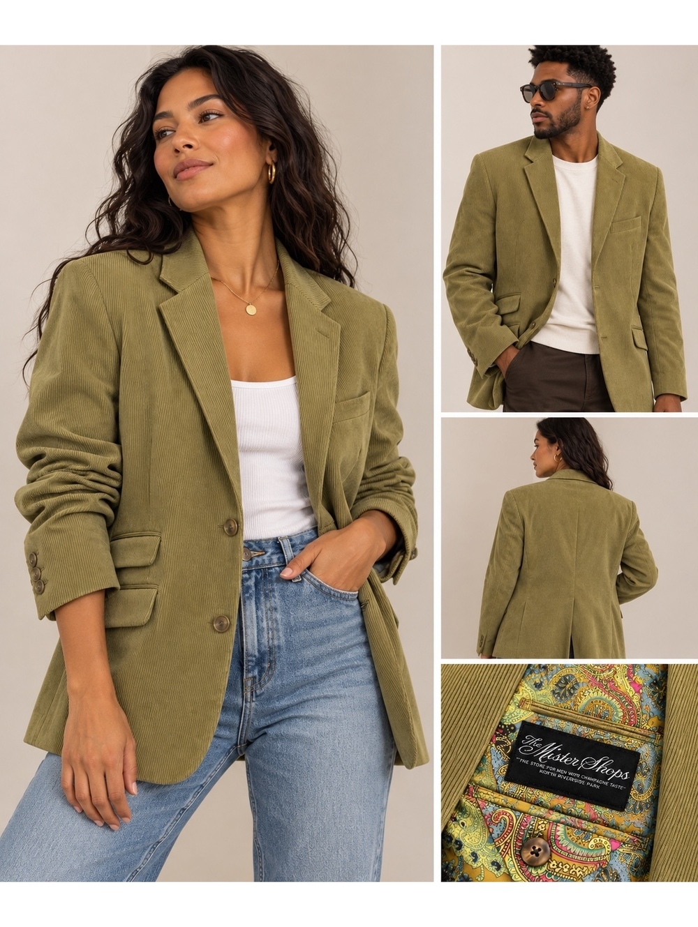 Olive Green Corduroy Statement Blazer with Bold Color Paisley Fall Ready